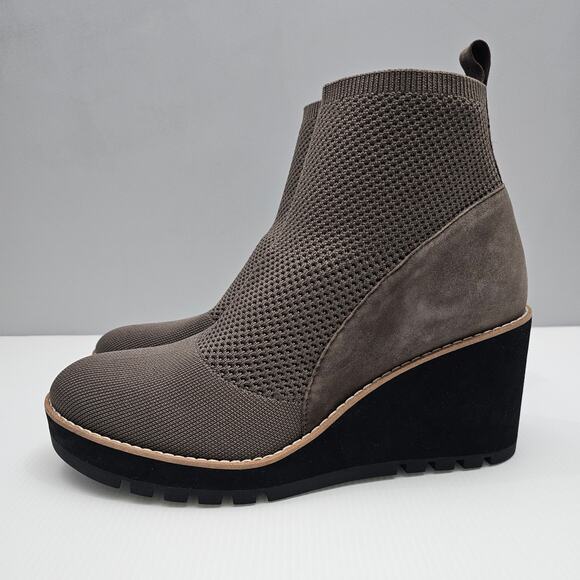 NEW Eileen Fisher Quill Ankle Bootie Womens 11 Rye Brown Knit Wedge Platform - Picture 1 of 13